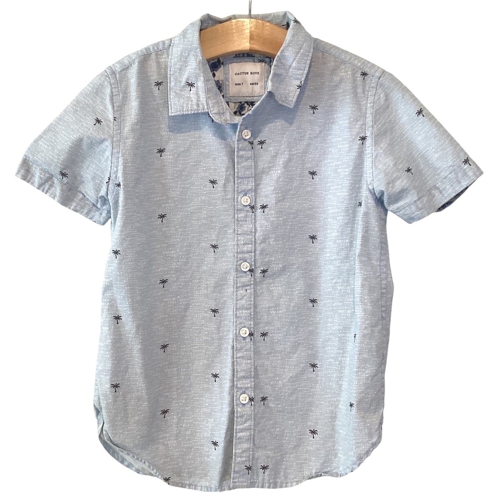 SALE Cactus Boys Shirt Light Blue Palm Trees Button Down - Size 7